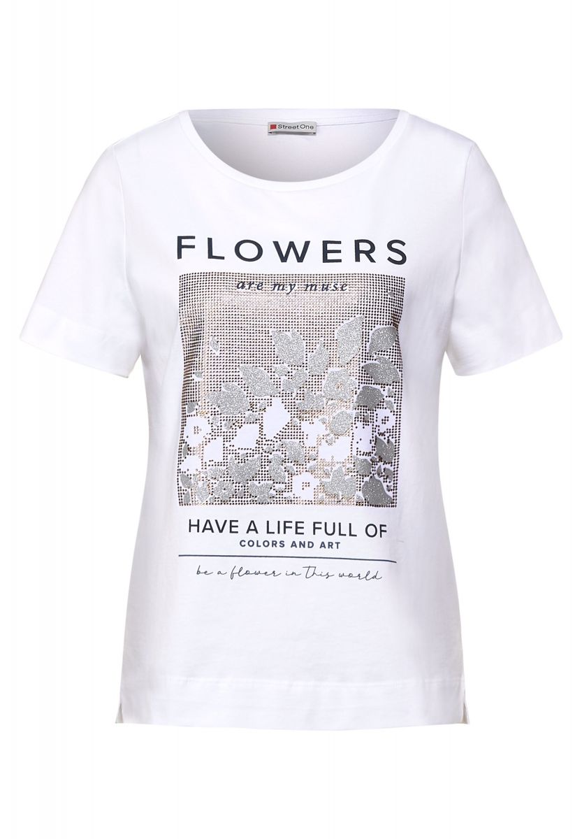 print (30000) One 38 white - T-shirt with Street stones -