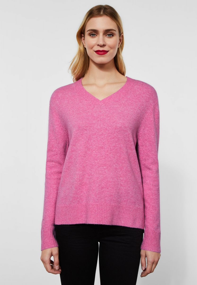 Street One Pullover mit - 40 (14249) - pink V-Ausschnitt