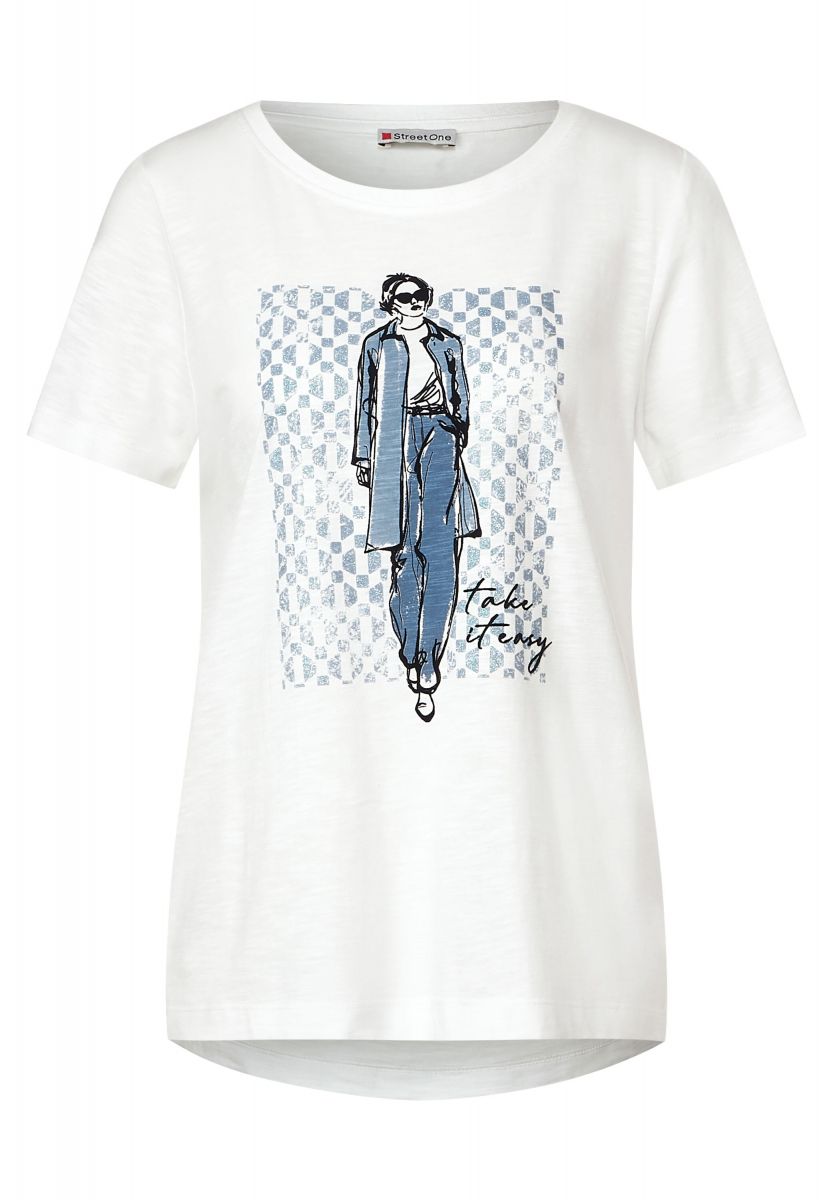 Street One T-shirt with front print - white (30108) - 34