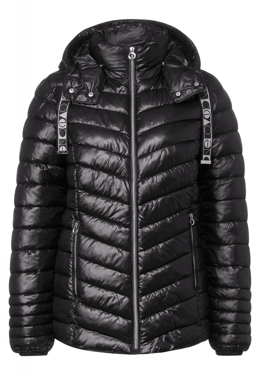 Black quilted fur hood cheap coat