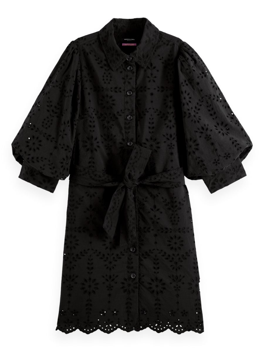 Scotch & Soda Puffed-sleeve broderie anglaise mini dress - black (8) - 36