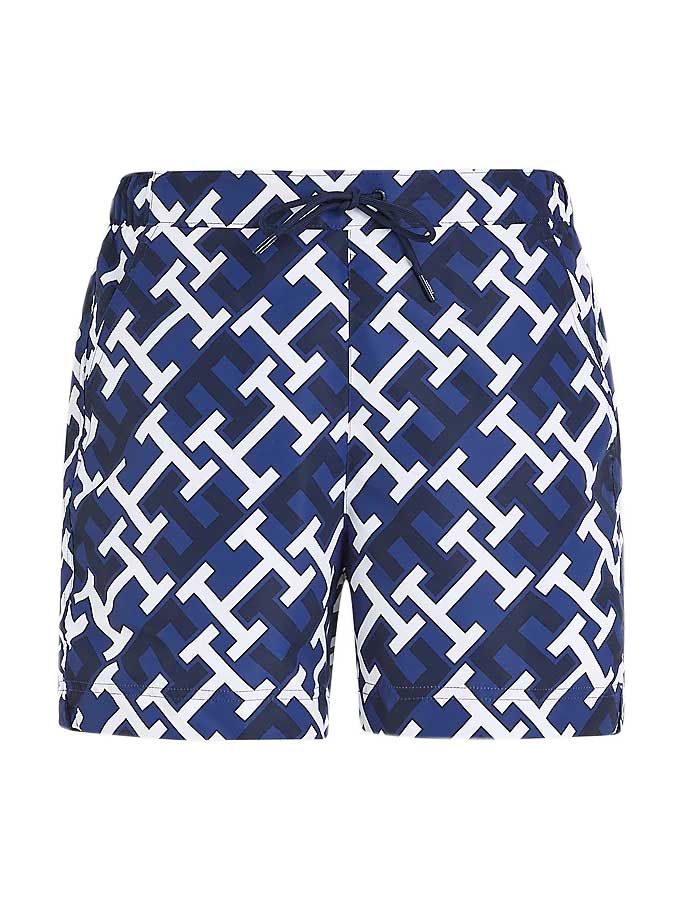 TH Monogram Mid Length Swim Shorts, BLUE