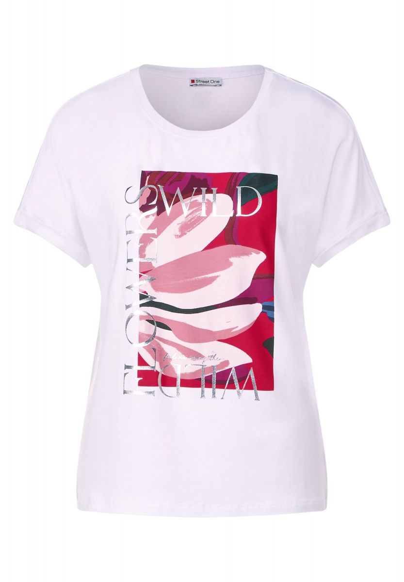 Street One T-shirt - 38 (30000) print white - part with