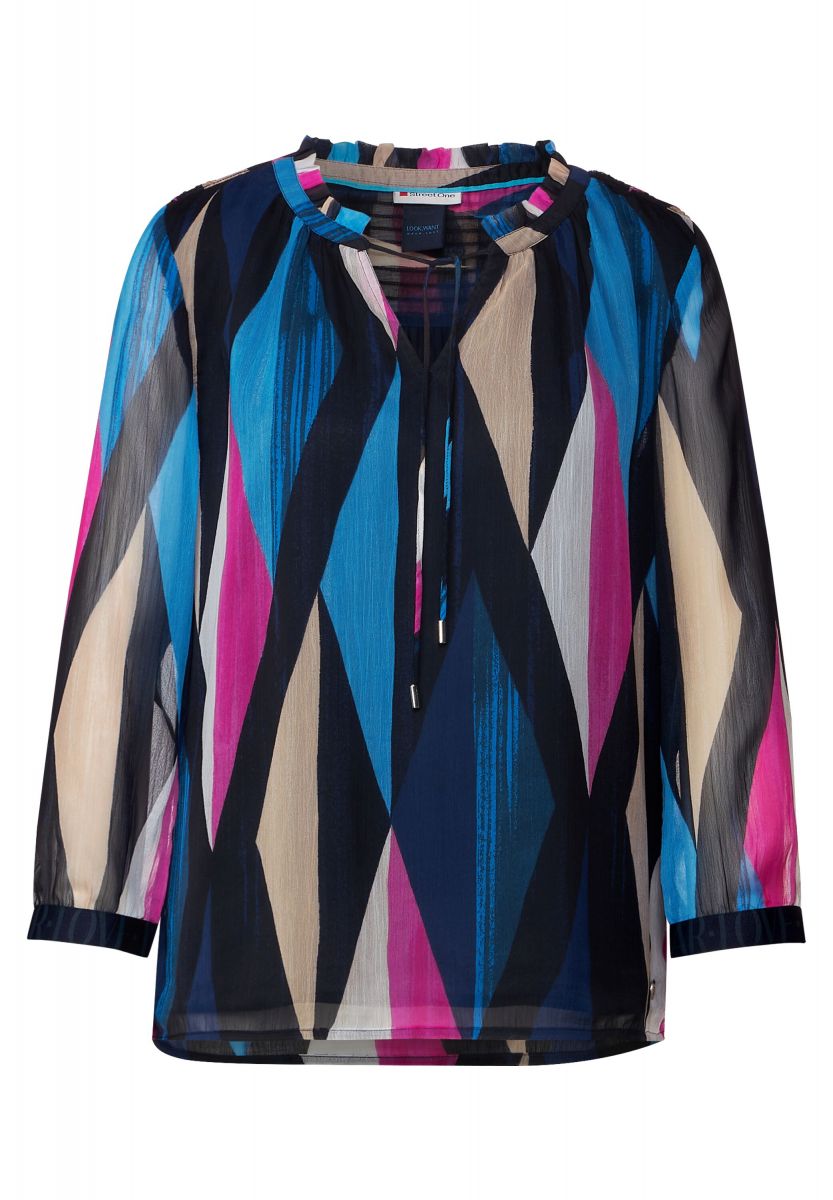 analogie de sneeuw pad Street One Printed chiffonblouse with frill - blue (31238) - 34