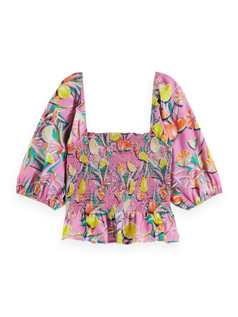 Scotch & Soda Puffed sleeve smocked top - pink (6132) - 40