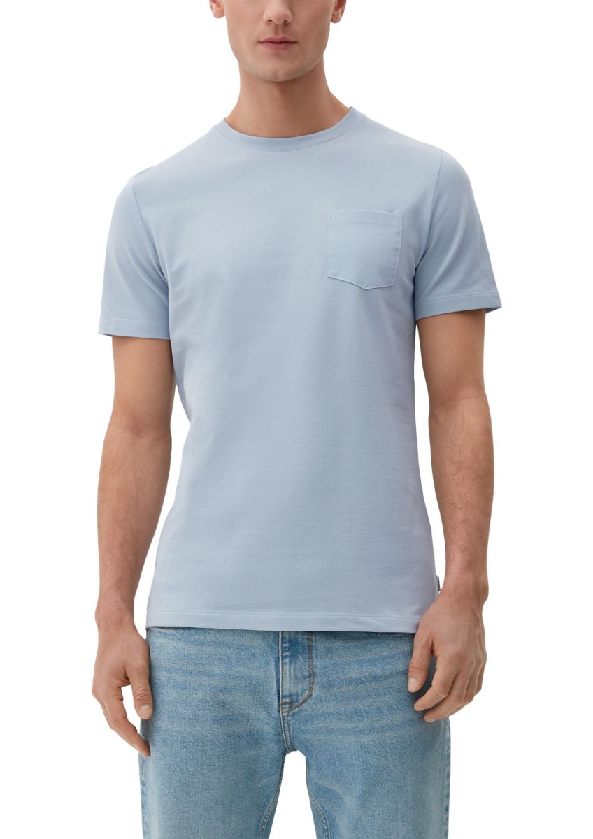 T-Shirt blau Piqué-Struktur S Label - Red (5092) s.Oliver mit -