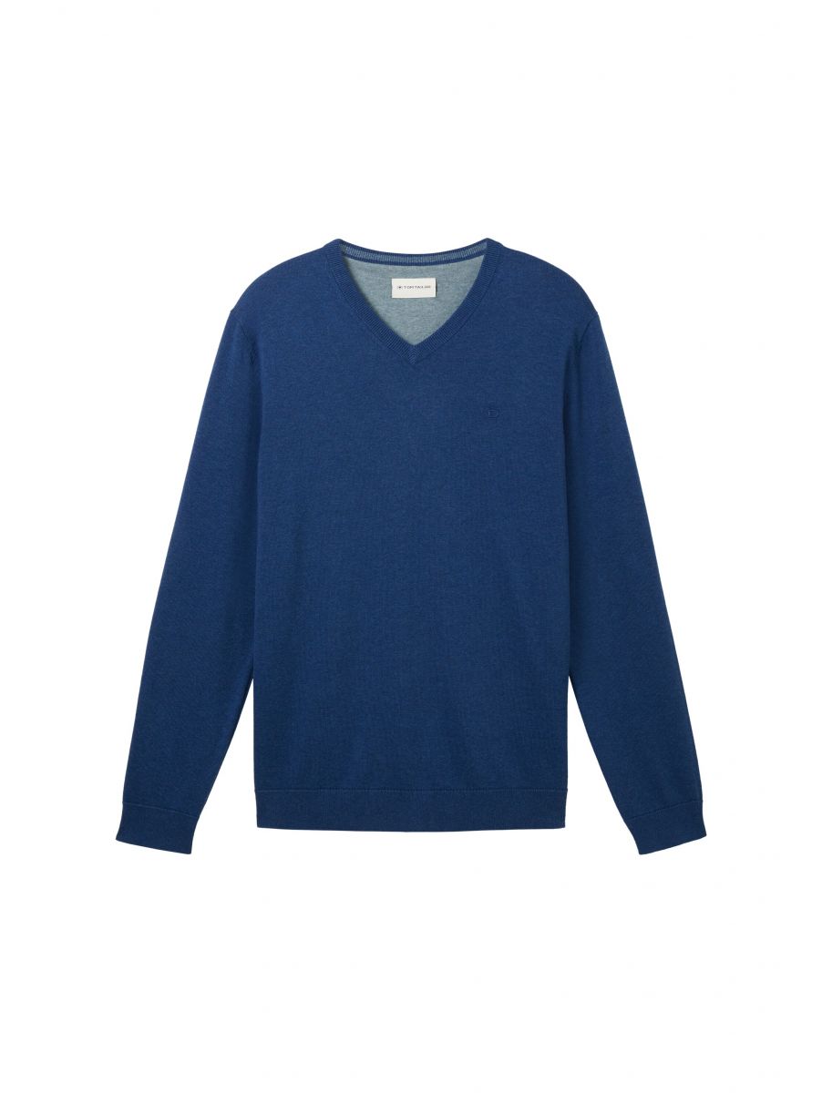 Tom Tailor Knitted jumper with V-neck - blue (32618) - S