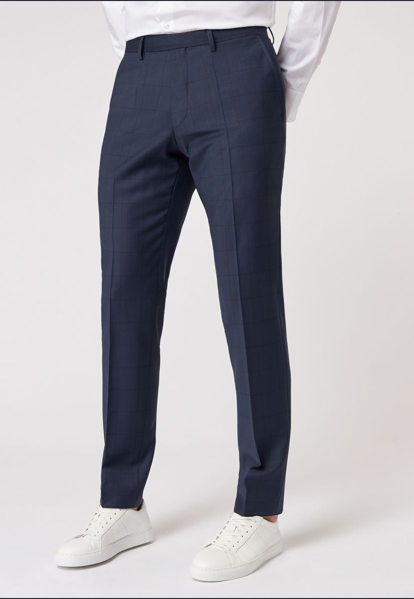 Limehaus Blue Windowpane Checked Suit Trousers