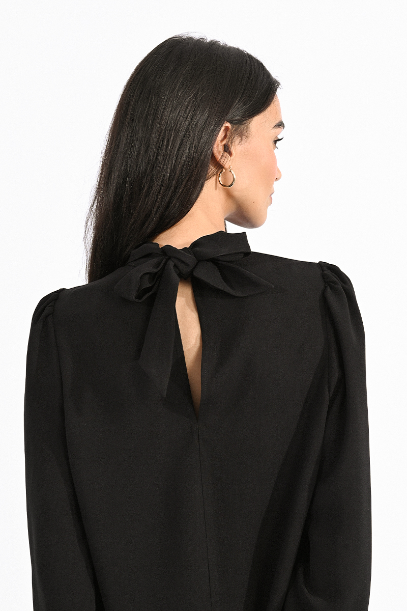 High collar 2025 black blouse