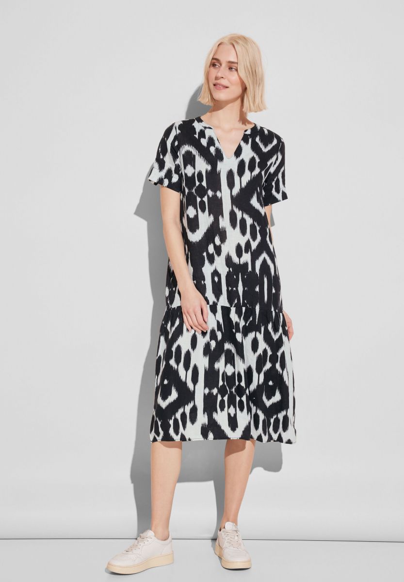 Street One Damen Kleid Mit Volant - Grafisches Muster & 3/4-Ärmel