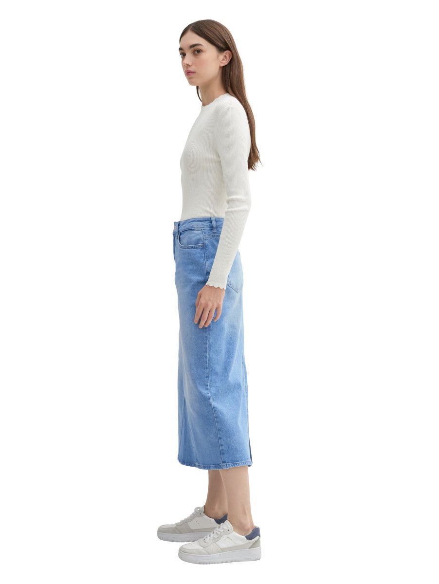 Tom Tailor Denim Jupe midi en jean avec coton recycle bleu 10119 XS