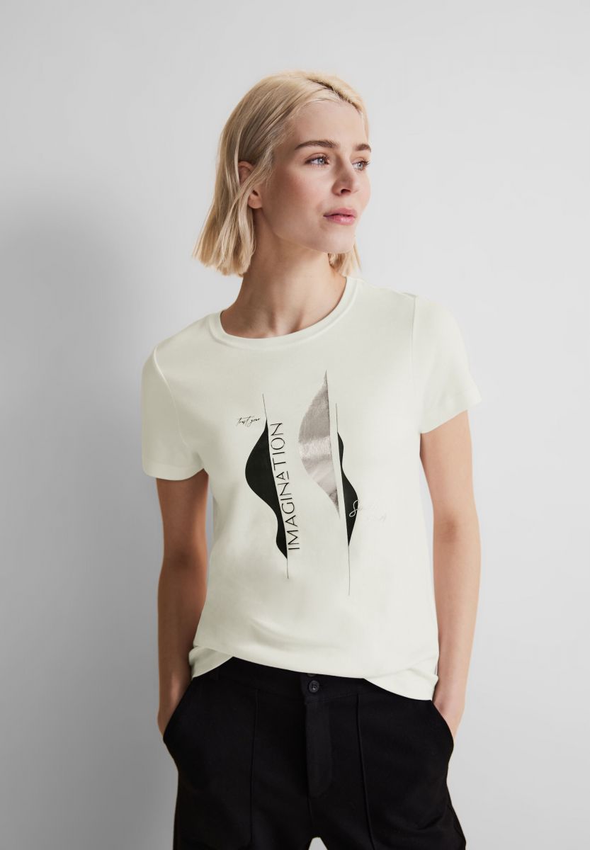 Street One T-shirt with partial print - white (30108) - 42