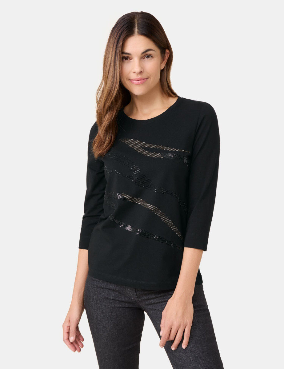 Gerry Weber Edition 3/4 Arm Shirt mit dekorativer Front schwarz