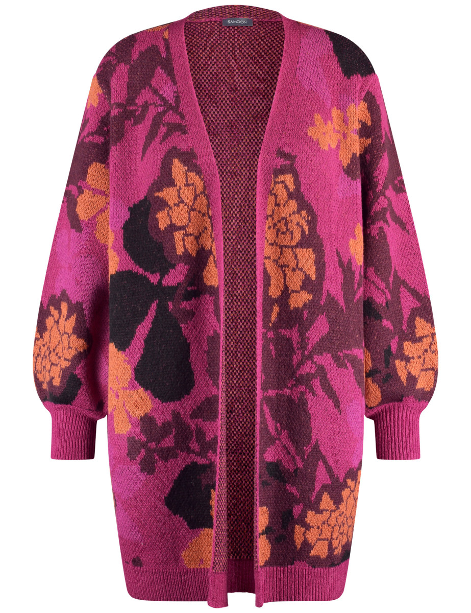 Samoon Long cardigan with jacquard pattern pink (03492) 46