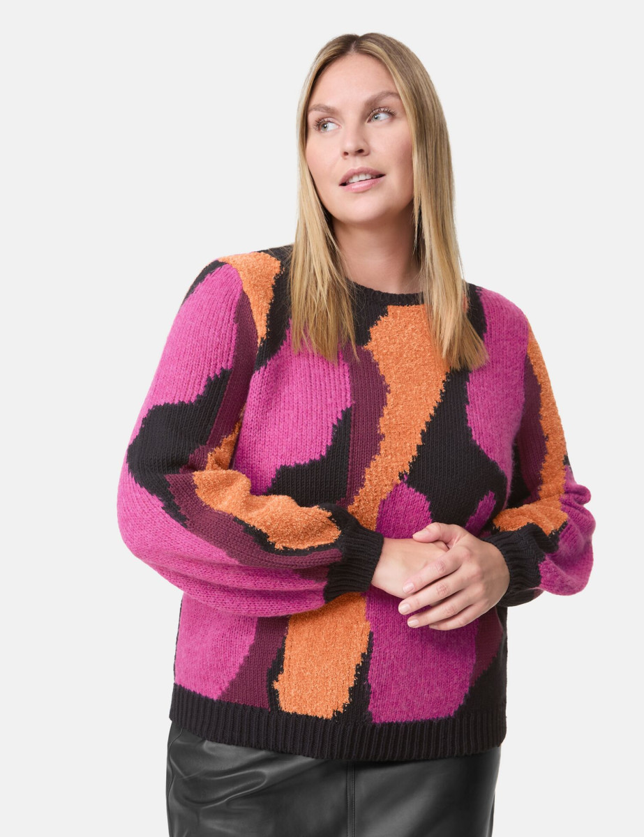Samoon Sweater with unusual design pink/black/orange (01102) 42