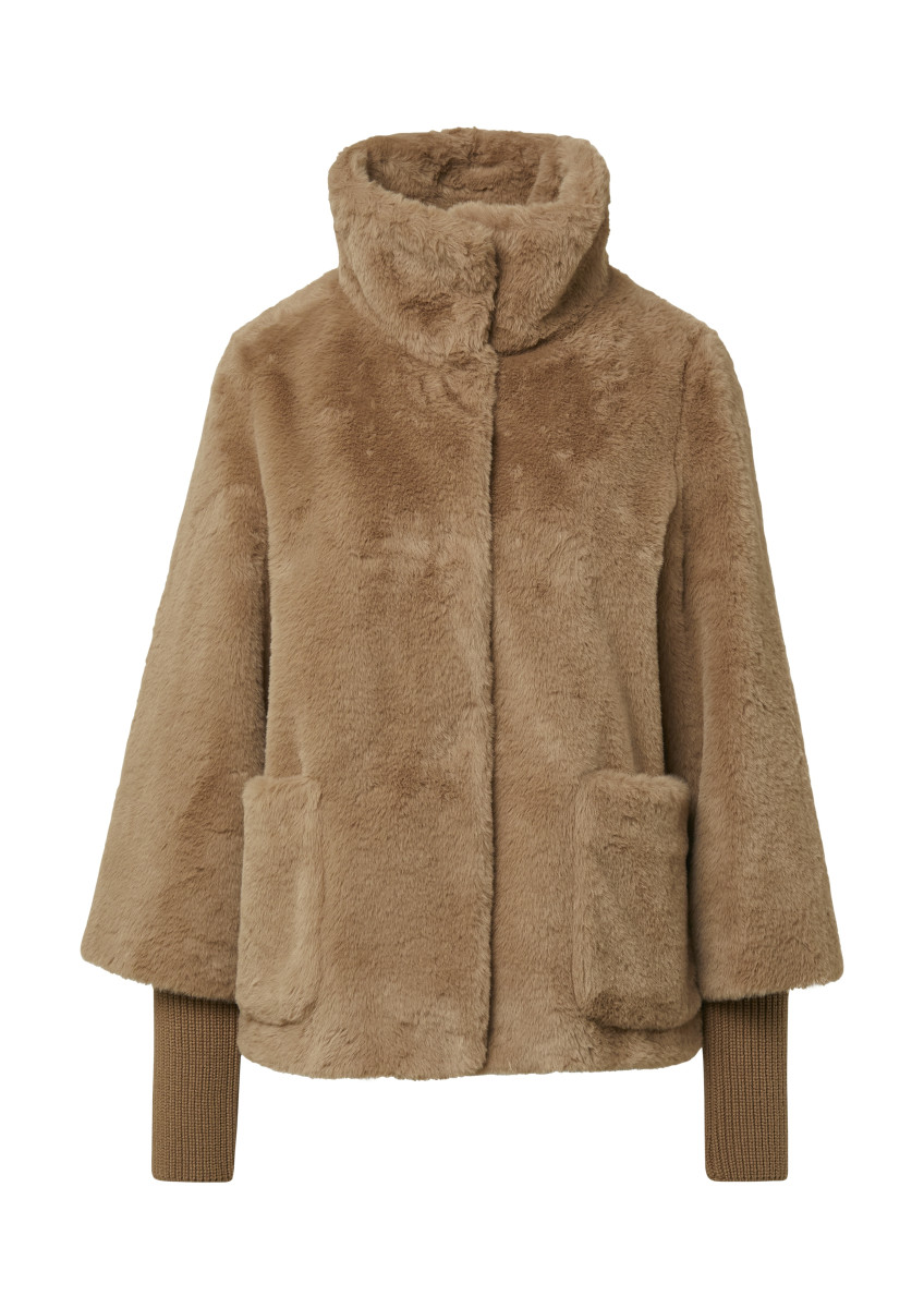 Black Label Teddy plush jacket with ribbed cuffs brown