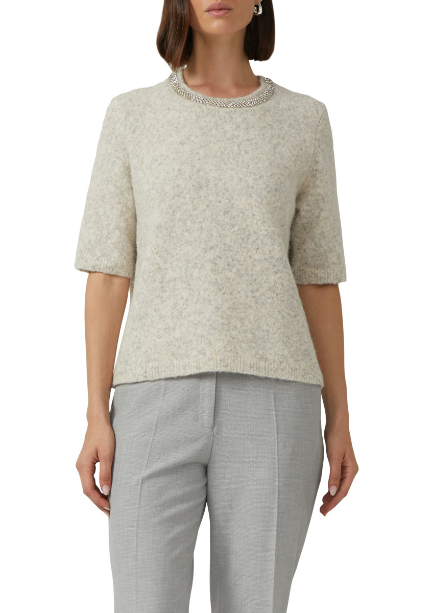 s.Oliver Black Label Softer Kurzarm-Pullover aus Wollmix - beige (9305)