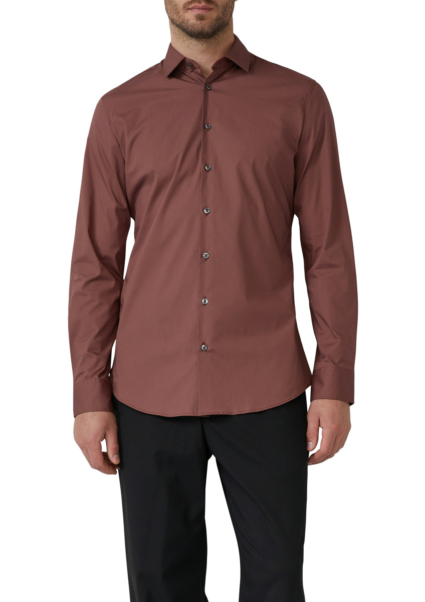 s.Oliver Black Label Tailored Fit: Baumwollstretch-Hemd mit Kentkragen - braun (3807)