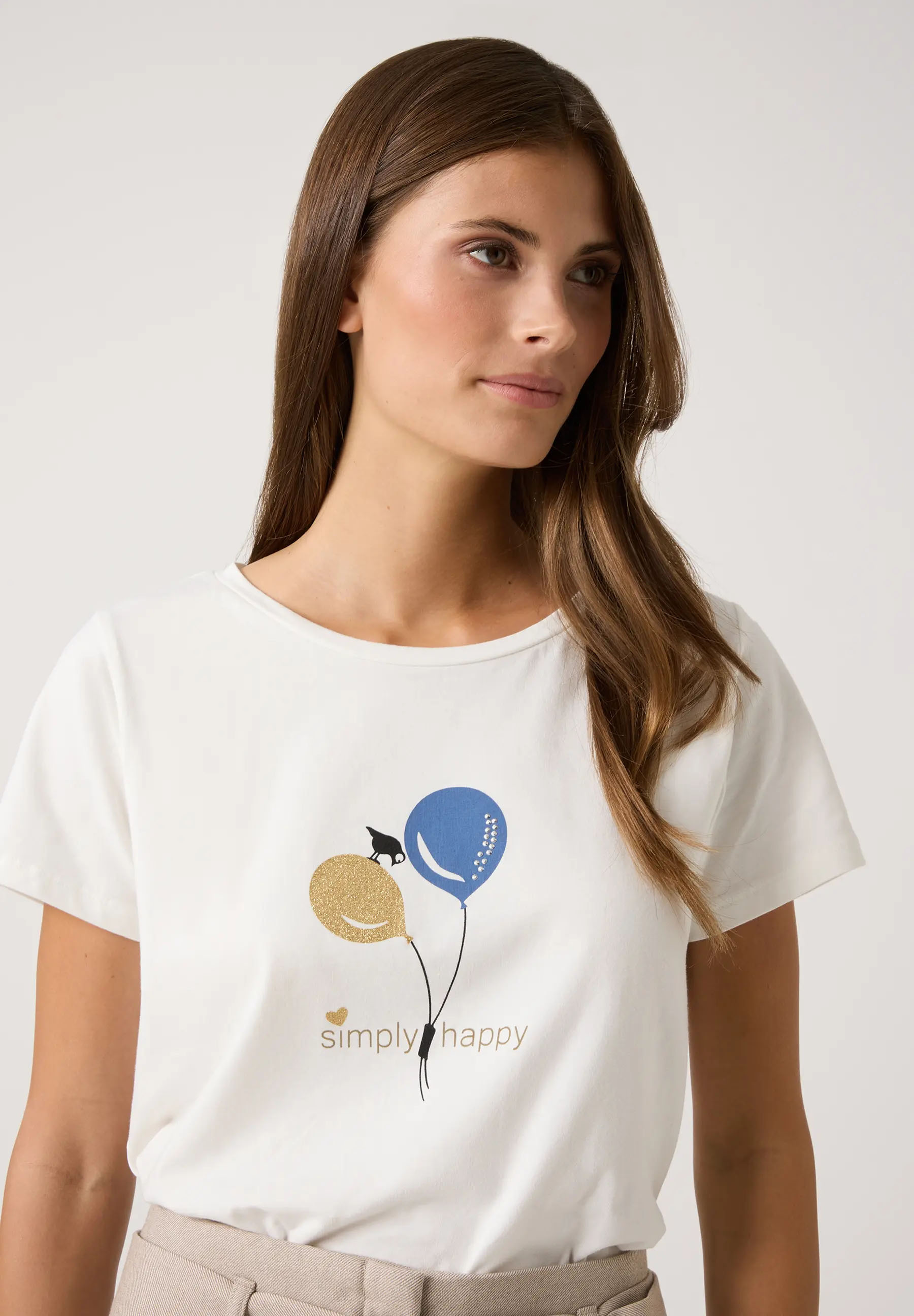 More & More T-Shirt mit Platzierungsdruck - beige/blau (0041)