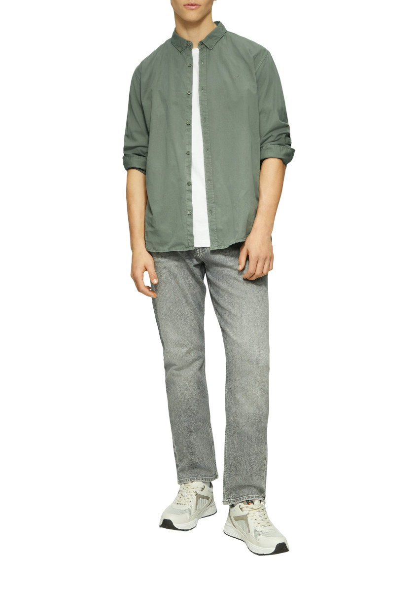 Q/S designed by Regular Fit: Gewaschenes Twillhemd mit Logostickerei - grün (7380)