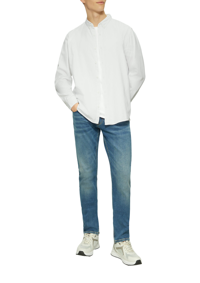 Q/S designed by Regular Fit: Gewaschenes Twillhemd mit Logostickerei - weiß (0100)