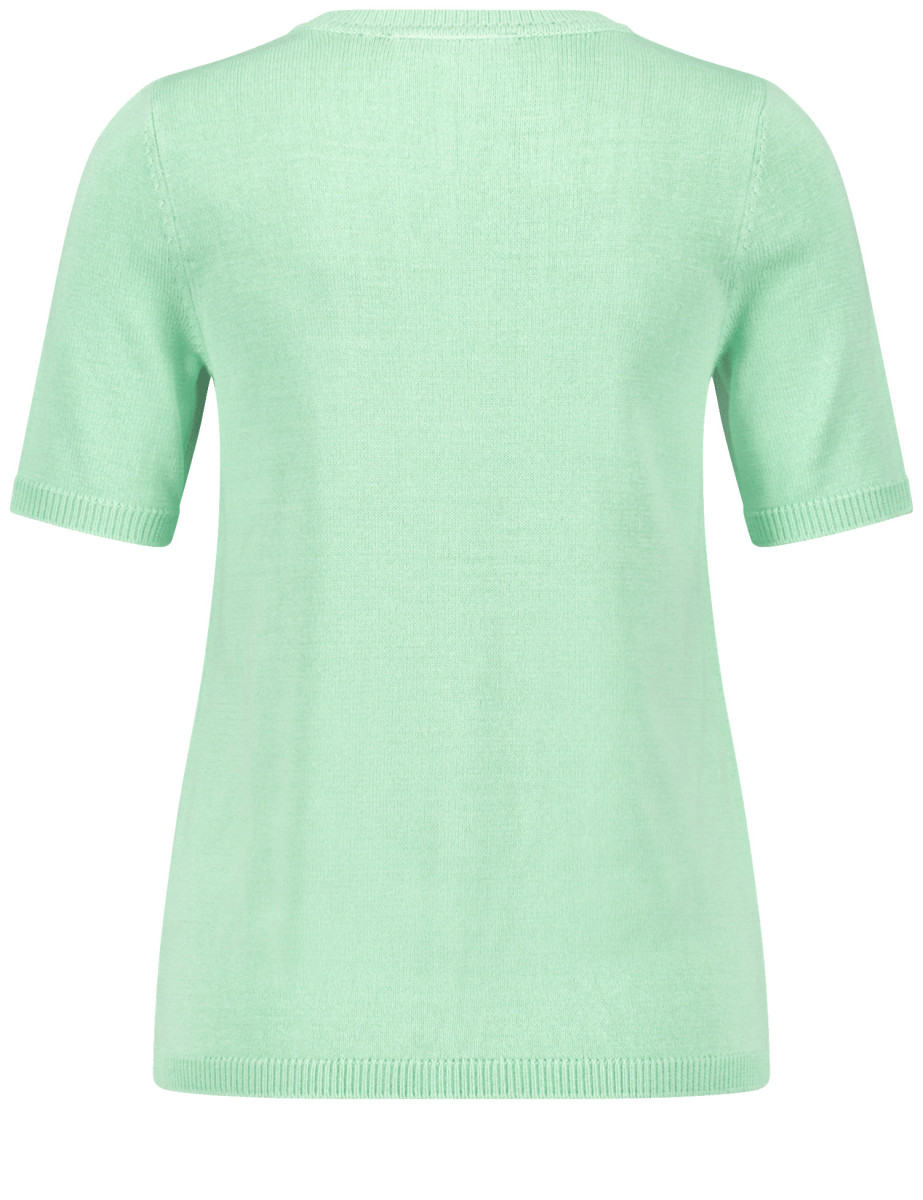 Taifun Kurzarmpullover mit Häkel-Blumen - grün (05730)