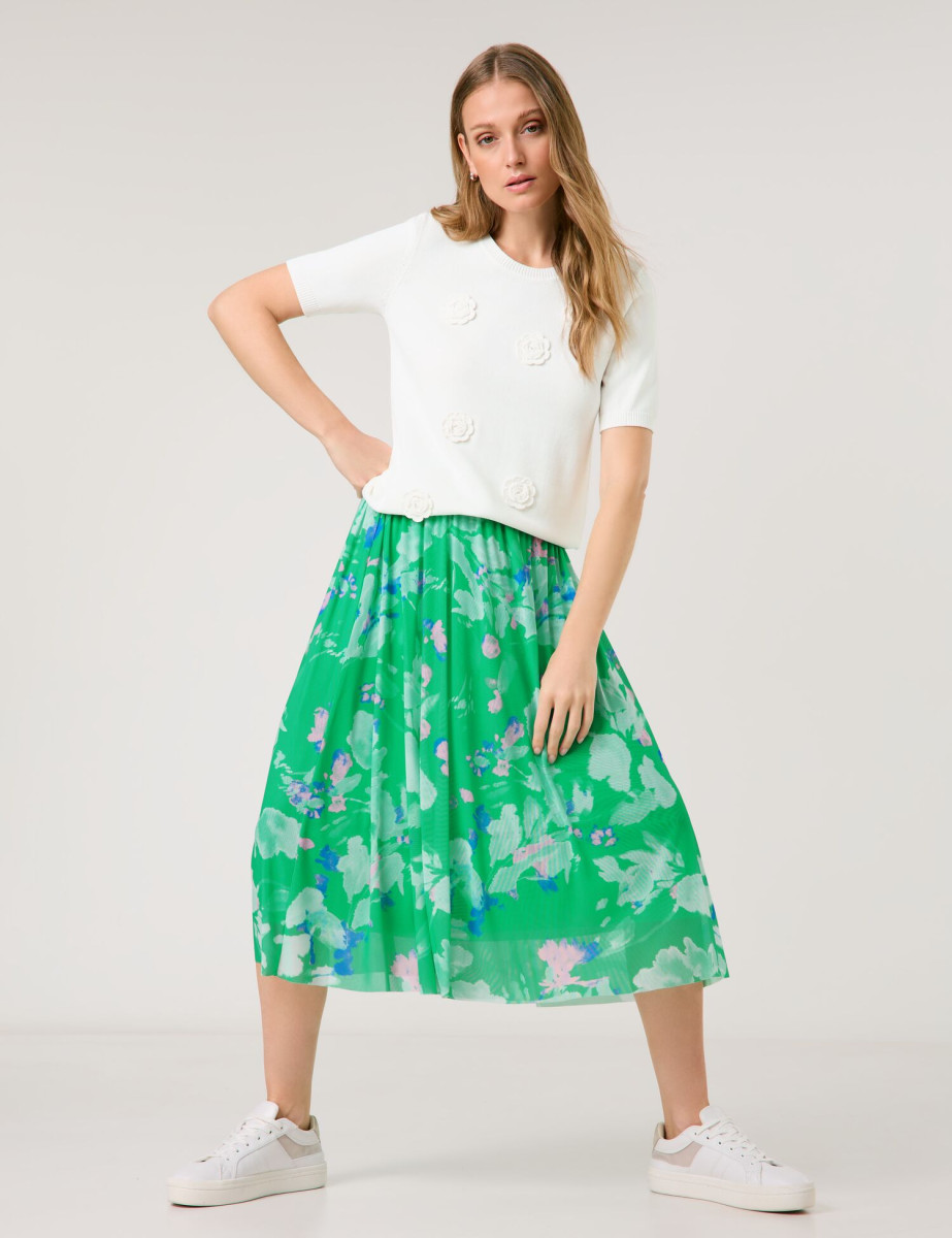 Taifun Kurzarmpullover mit Häkel-Blumen - weiß (09702)