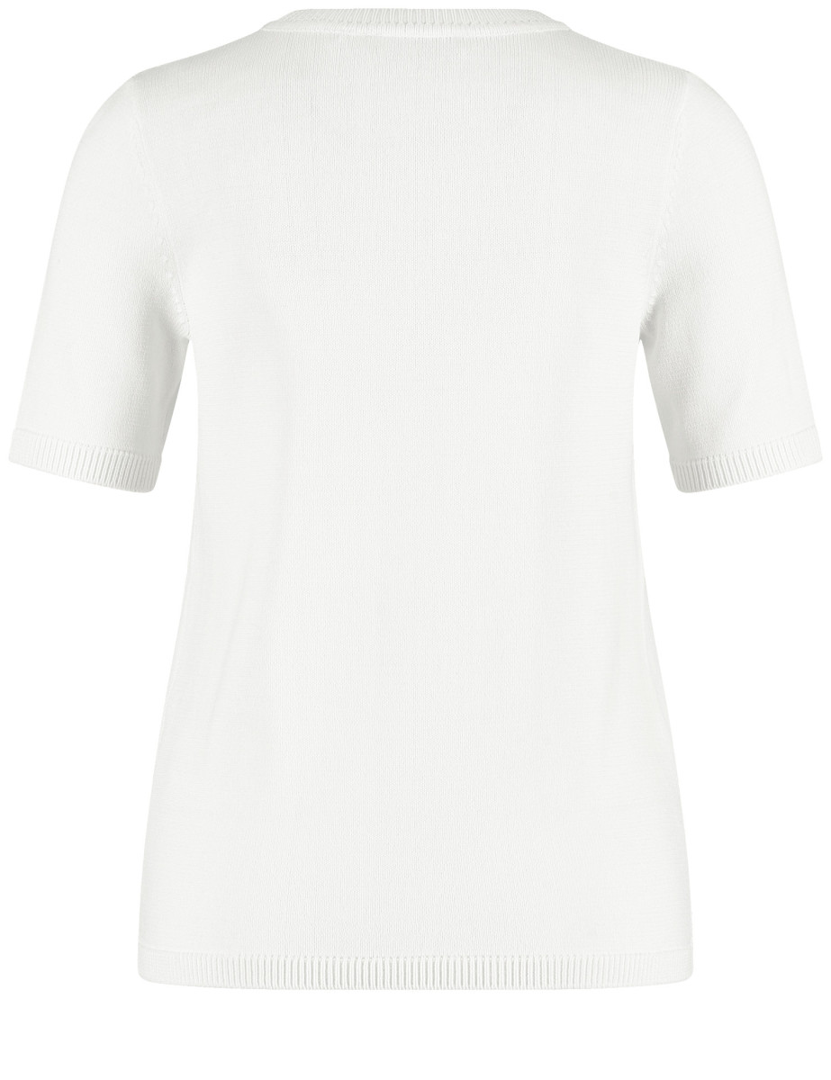 Taifun Kurzarmpullover mit Häkel-Blumen - weiß (09702)