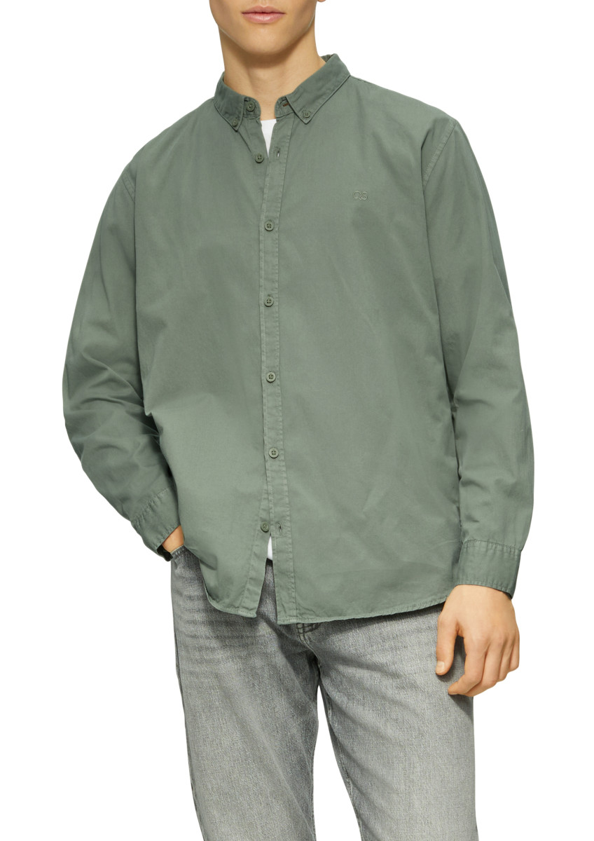 Q/S designed by Regular Fit: Gewaschenes Twillhemd mit Logostickerei - grün (7380)