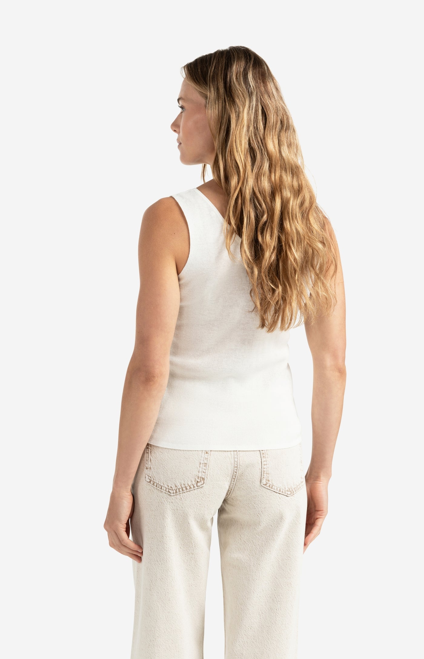 Yaya Feinripp-Strick-Tanktop mit V-Ausschnitt - weiß (99691)