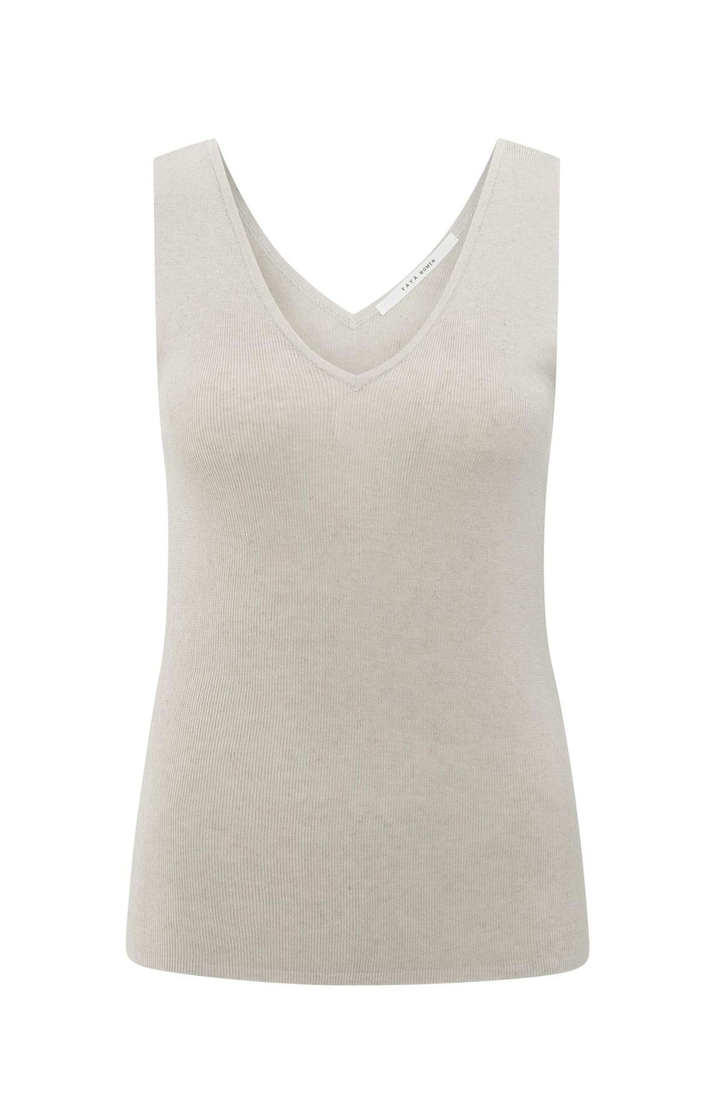 Yaya Feinripp-Strick-Tanktop mit V-Ausschnitt - beige (99951)