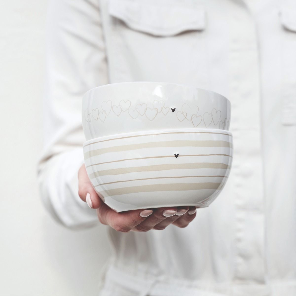 Bastion Collections Bol à rayures (Ø14.5x7cm) - beige/blanc (00)