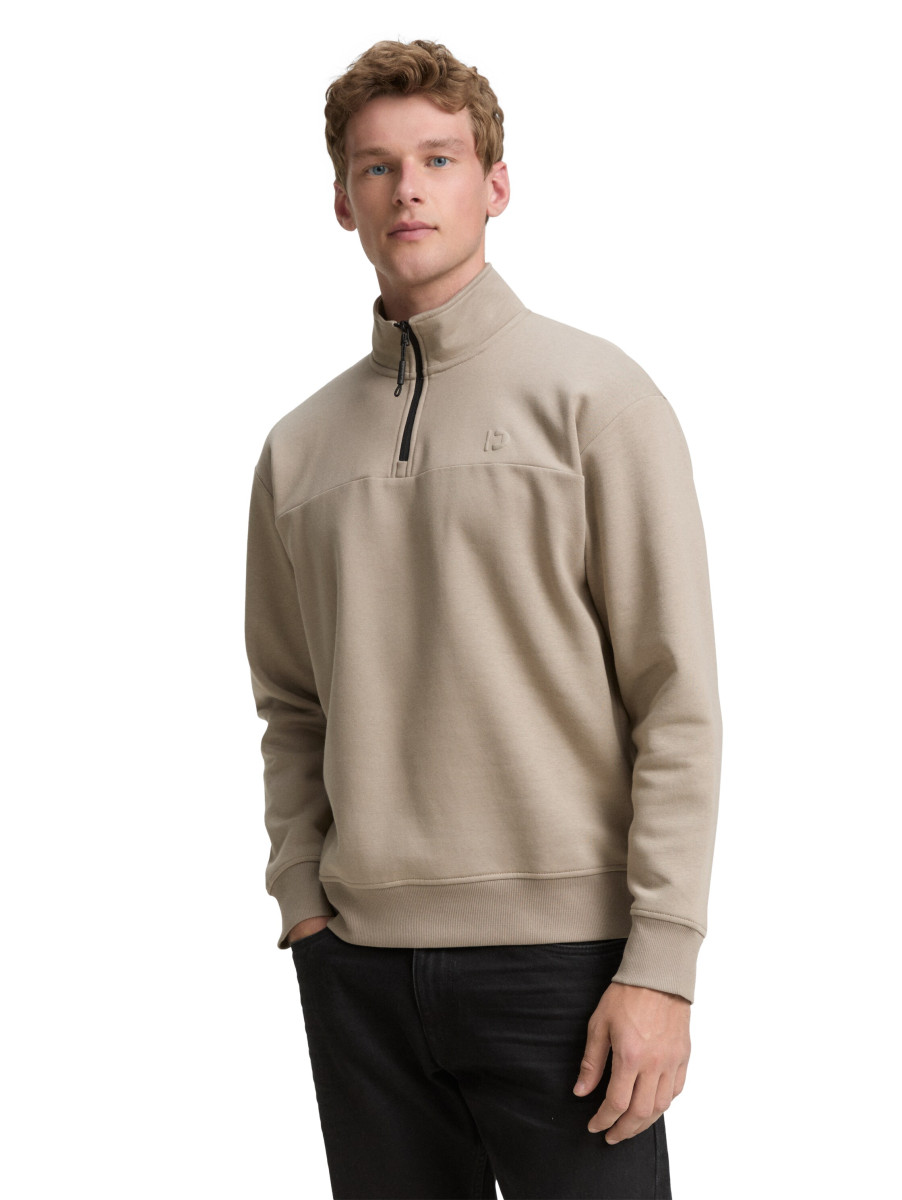Tom Tailor Denim Troyer Sweatshirt mit Logo-Print - beige (38323)