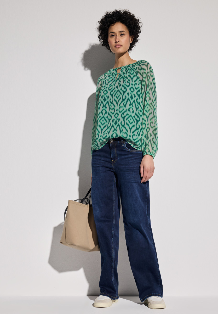 Street One Gemusterte Chiffon-Bluse - grün (36342)