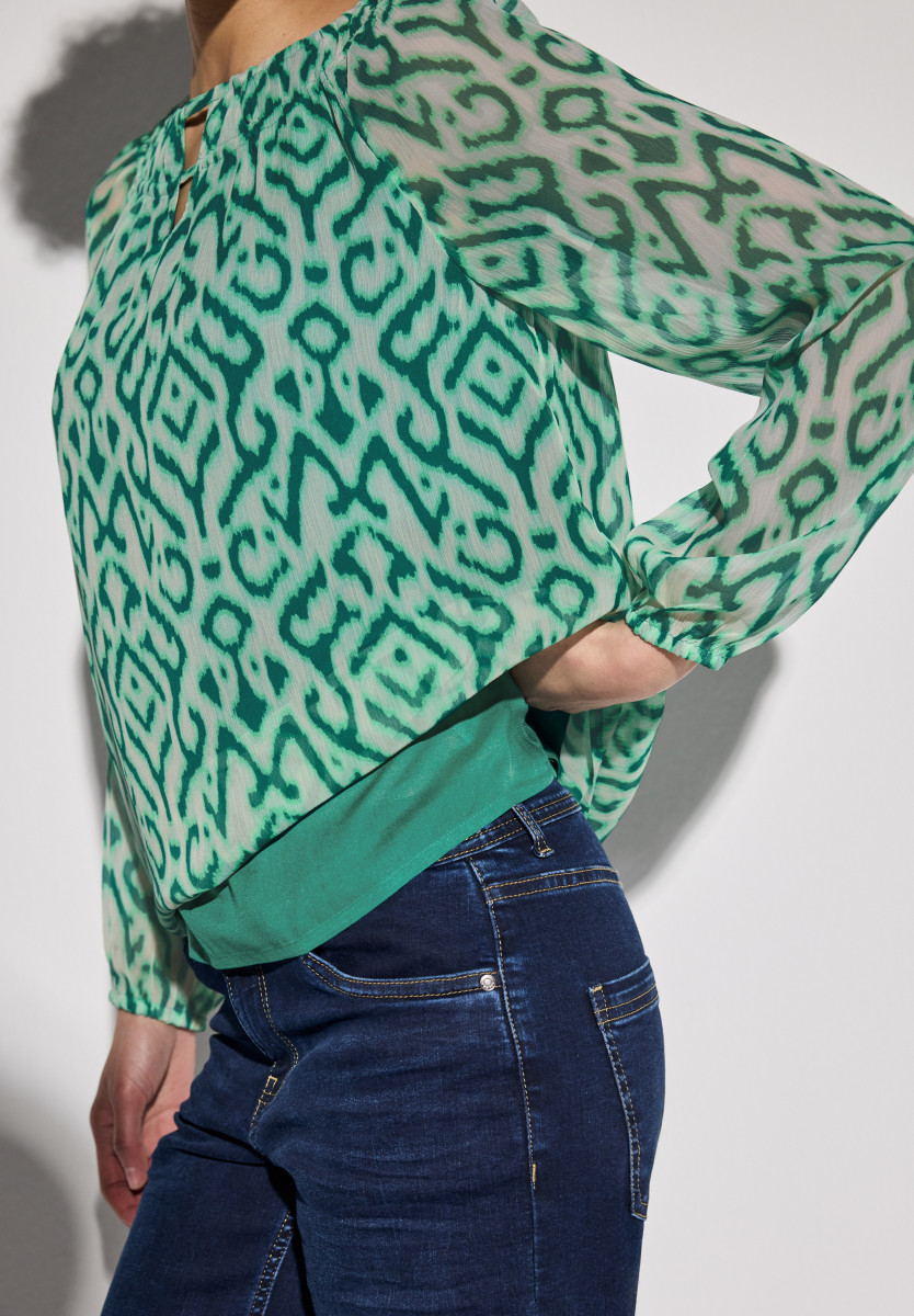 Street One Gemusterte Chiffon-Bluse - grün (36342)