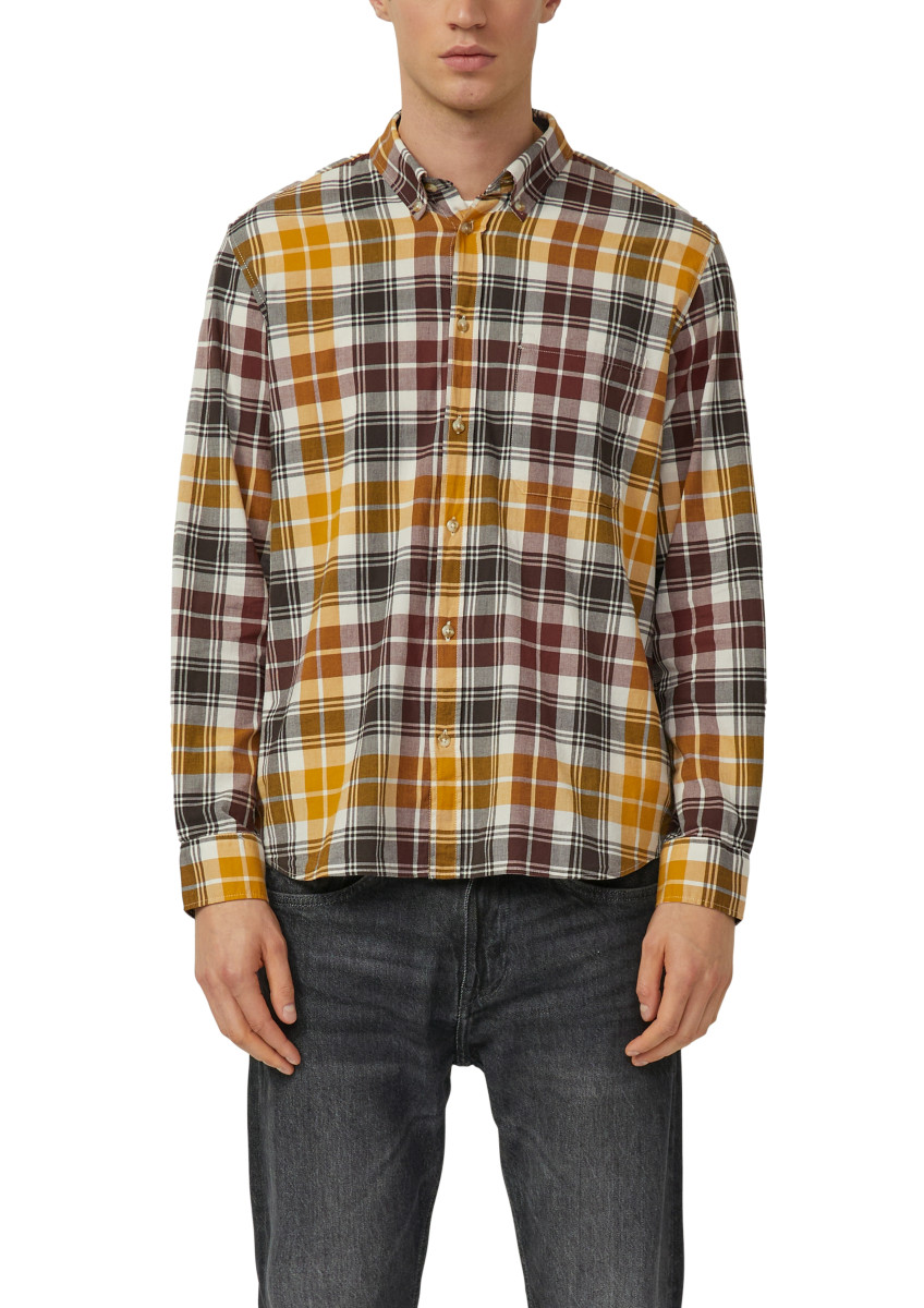 s.Oliver Red Label Regular Fit: Elastisches Button-Down-Hemd mit Karomuster - braun/gelb (39N2)