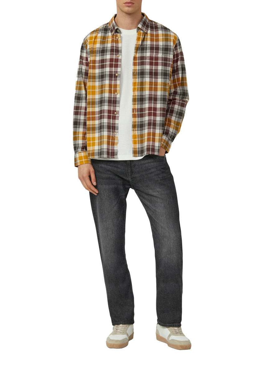 s.Oliver Red Label Regular Fit: Elastisches Button-Down-Hemd mit Karomuster - braun/gelb (39N2)
