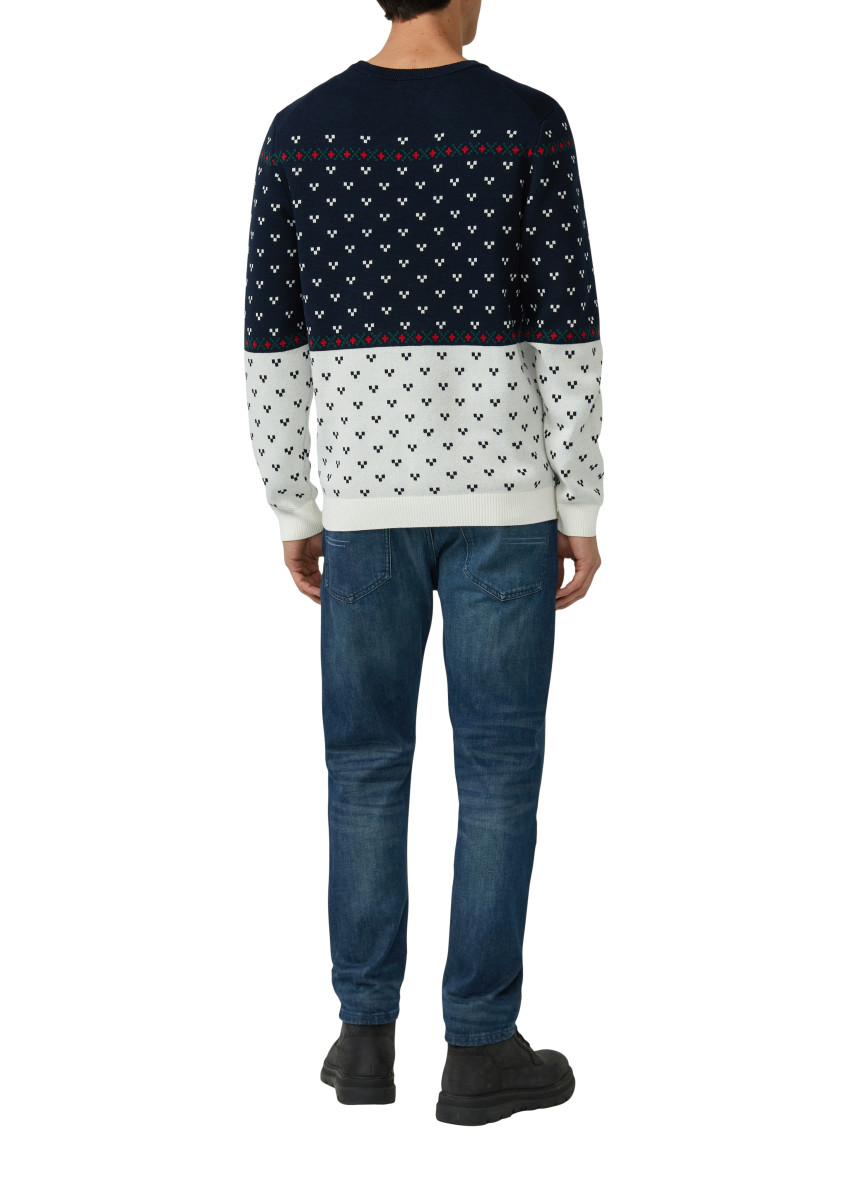 s.Oliver Red Label Weihnachtspullover aus reiner Baumwolle mit Peanuts-Motiv - blau/grün/weiß (59A5)