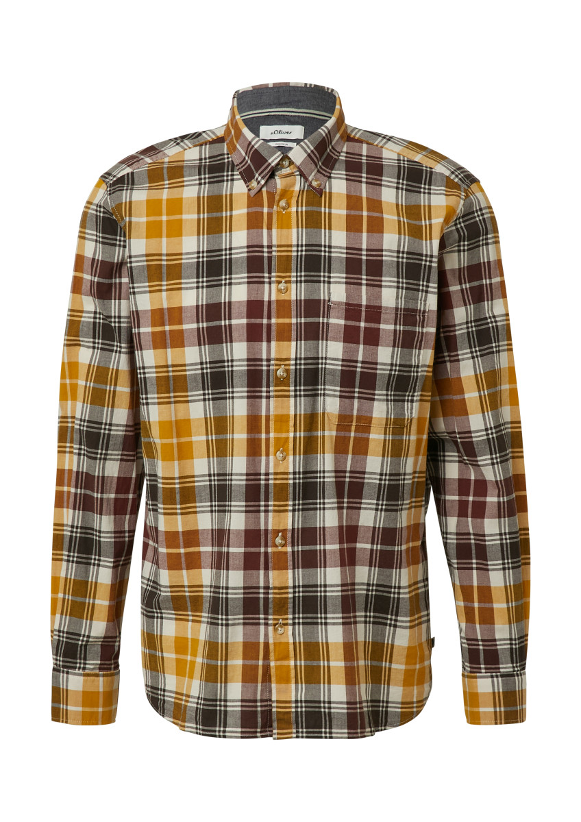 s.Oliver Red Label Regular Fit: Elastisches Button-Down-Hemd mit Karomuster - braun/gelb (39N2)