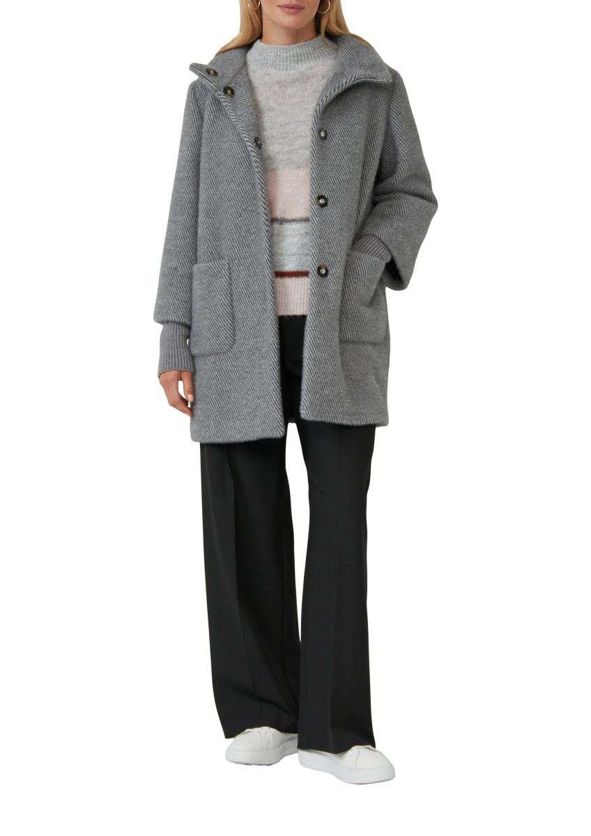 s.Oliver Black Label Flauschiger Mantel mit Stehkragen   - grau (98W4)